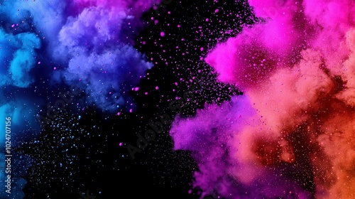  Group of multicolored powders on black background with black sky behind and in front