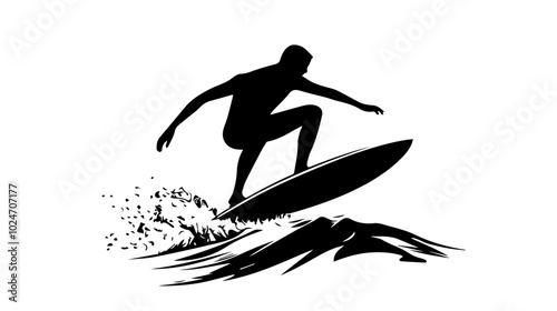 Black and white illustration of a surfer. Extreme sport. Surfing.