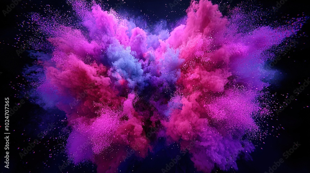 A vibrant eruption of colored dust shaped like a butterfly against a dark backdrop, allowing for text insertion A vibrant eruption of colored dust shaped like a butterfly against a dark backdrop, allowing for text insertion