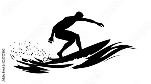 Black and white illustration of a surfer. Extreme sport. Surfing.