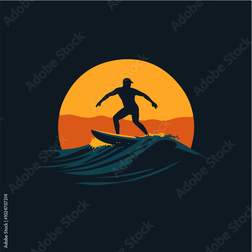 Surfer conquers a wave. Extreme sport. Surfing.