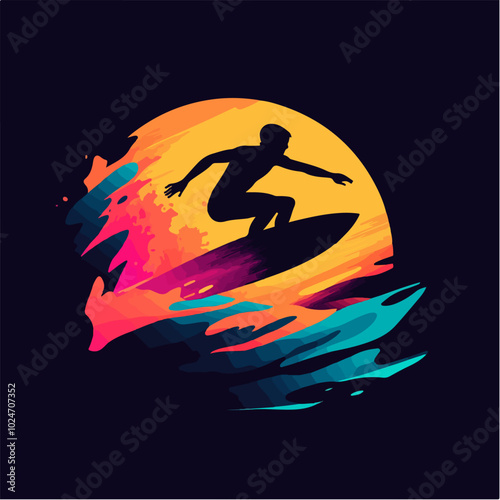 Surfer conquers a wave. Extreme sport. Surfing.