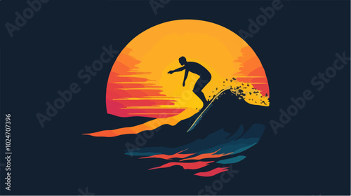 Surfer conquers a wave. Extreme sport. Surfing.