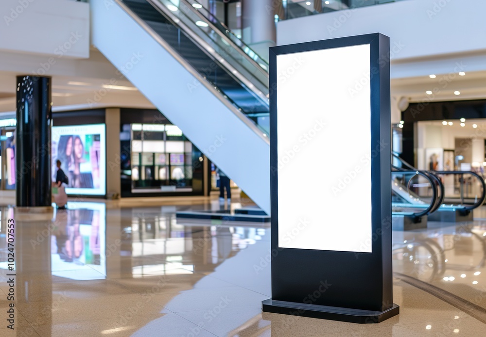 Mock up, empty digital billboard in shopping mall Mock up, empty digital billboard in shopping mall