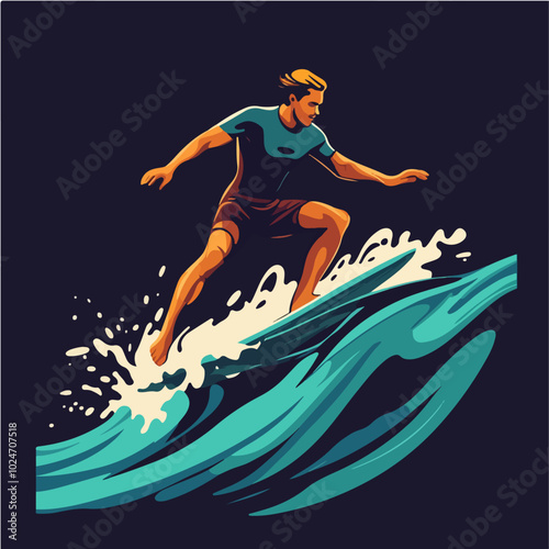 Surfer conquers a wave. Extreme sport. Surfing.