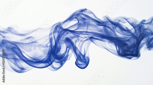 A swirling blue smoke explosion captured mid-movement on a white background, with fluid, airy tendrils.