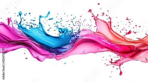  A colorful wave on a white canvas with pink, blue, and red highlights