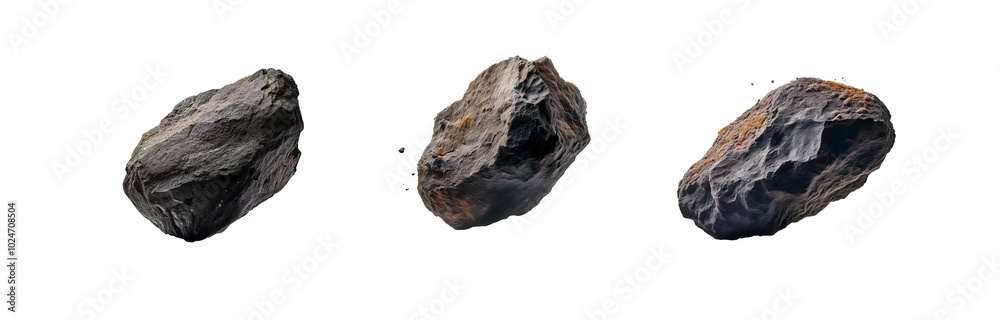 Obraz premium Three isolated black rocks, each with a unique shape and texture.