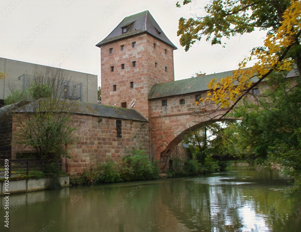 river tower blue b on nuremberg city cityscape river tower blue b on nuremberg city cityscape