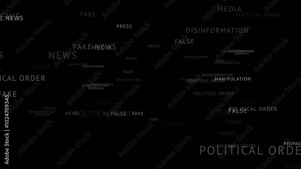 fake media news disinformation typography loop PNG Alpha flying text. words looping animation