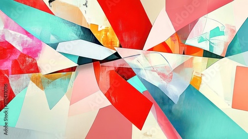 Abstract composition with vibrant colors and geometric shapes creating a dynamic visual effect.