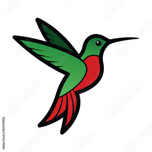 Solid color Ruby-Throated Hummingbird flying animal vector design