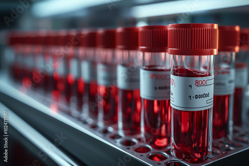 Laboratory samples of blood in storage at a medical facility