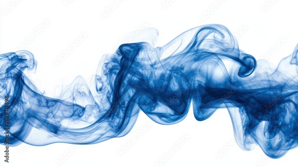 A vibrant blue smoke plume swirling and expanding mid-air, creating intricate textures on a white background. A vibrant blue smoke plume swirling and expanding mid-air, creating intricate textures on a white background.
