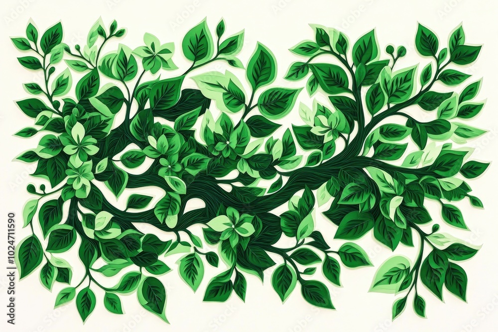 Flourishing sycamore branch with a floral design set against a white parchment background, featuring ample space for text