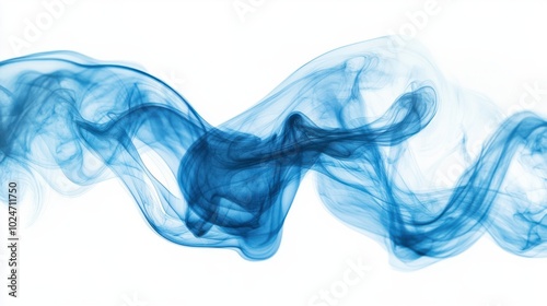 A vibrant blue smoke plume swirling and expanding mid-air, creating intricate textures on a white background.