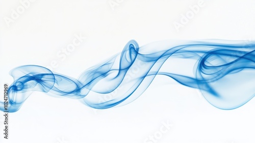 Abstract blue smoke plume expanding into delicate tendrils, set against a clean white background.