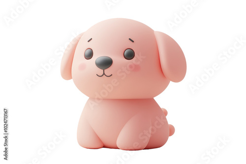 PNG cartoon-style pink puppy 3d icon, cartoon style minimal on transparent, isolate on white background