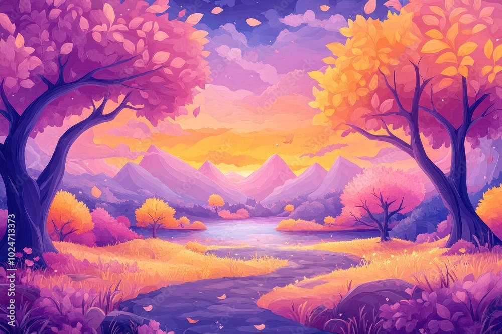 Spring leaves and blossoms in a scenic bay landscape, Scenic bay landscape with spring foliage and flowers Spring leaves and blossoms in a scenic bay landscape, Scenic bay landscape with spring foliage and flowers