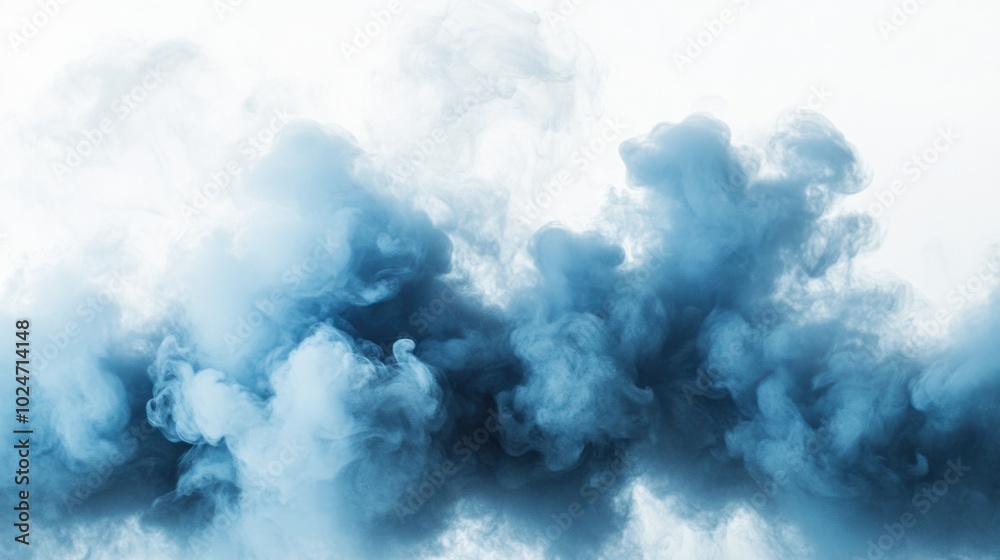Blue smoke cloud twisting and dispersing against a white background, creating an airy, fluid effect. Blue smoke cloud twisting and dispersing against a white background, creating an airy, fluid effect.