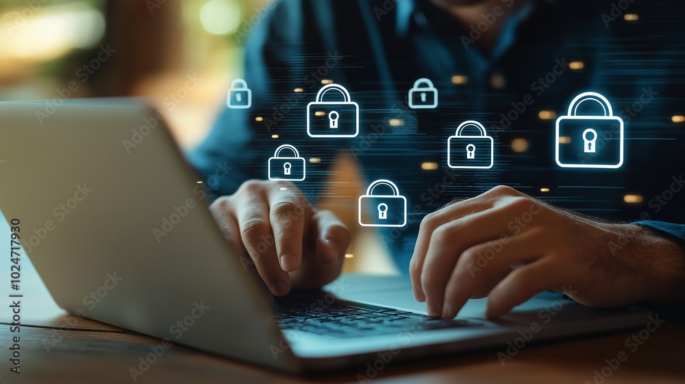 Digital Security Concept with Locks and Laptop Digital Security Concept with Locks and Laptop