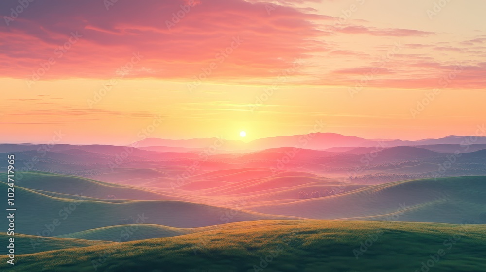 Rolling Hills Bathed in Golden Sunset Light Rolling Hills Bathed in Golden Sunset Light
