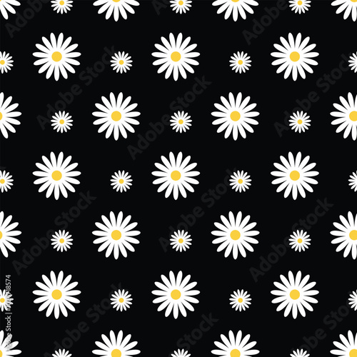 Daisies In The Dark Seamless Vector Pattern Design