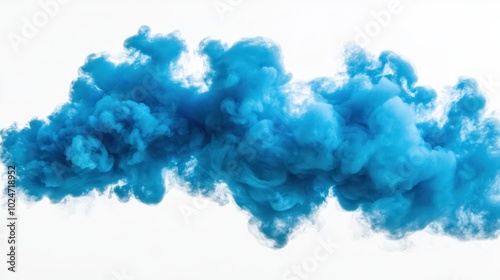 Vibrant blue smoke explosion with soft edges and fluid movement, set against a clean white background.