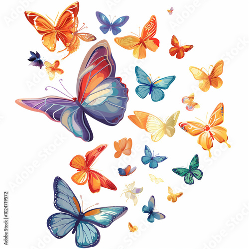 A group of butterflies in various colors and sizes