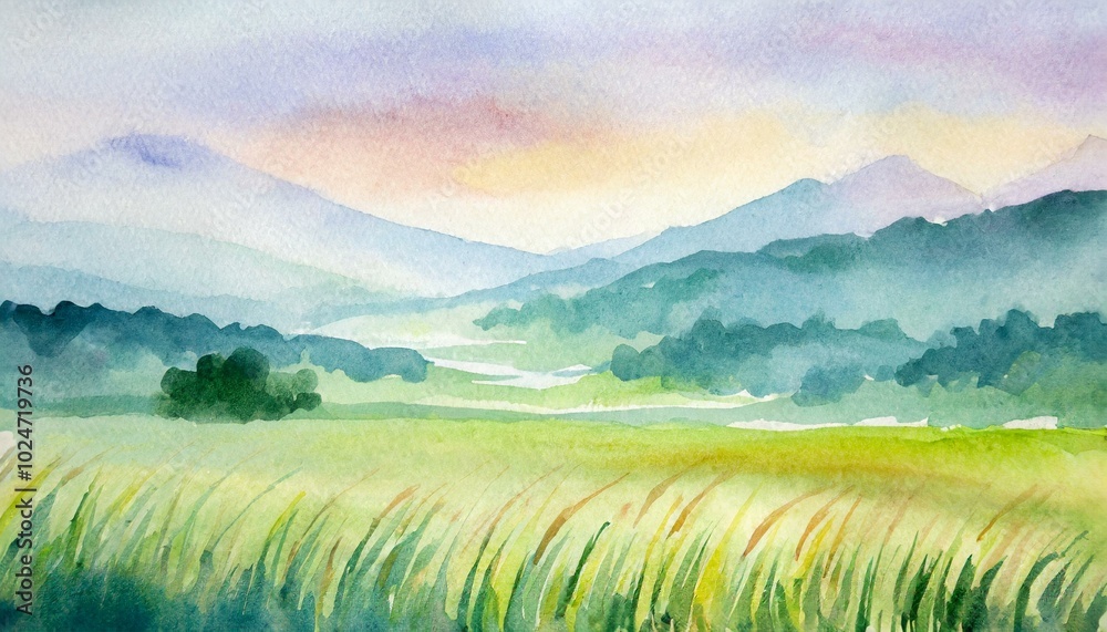 Obraz premium Watercolor illustration of a meadow blowing through the wind.