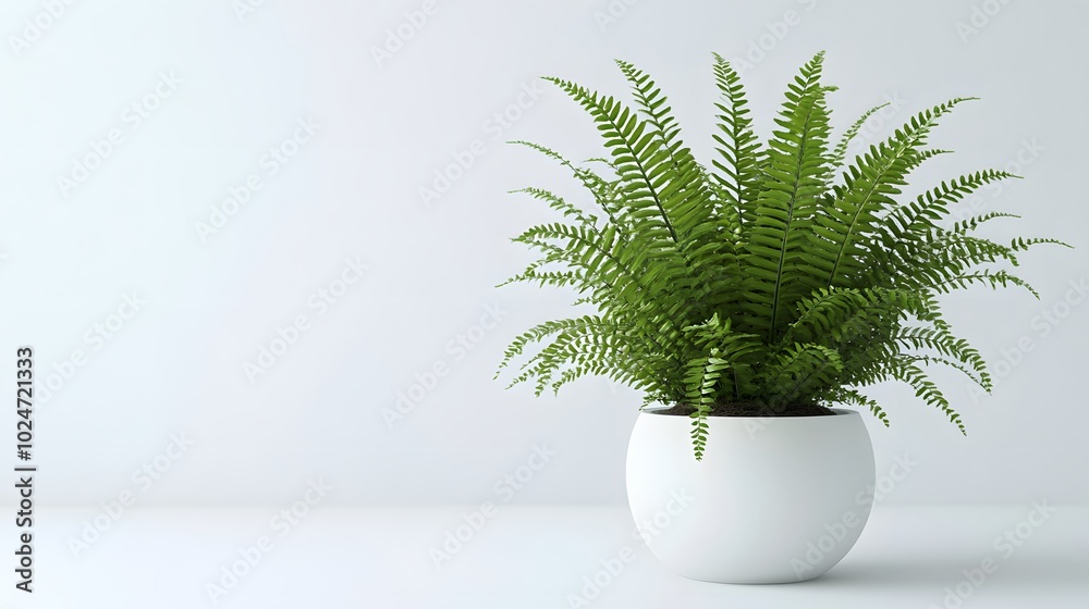 A vibrant green fern plant in a white pot is captured against a pure white background, showcasing its botanical beauty in a minimalist composition with sharp focus and clean aesthetic. A vibrant green fern plant in a white pot is captured against a pure white background, showcasing its botanical beauty in a minimalist composition with sharp focus and clean aesthetic.