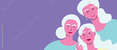 Aging process of BIPOC person, premium flat vector stock illustration or liveliness triptych with afro adult, child, senior woman