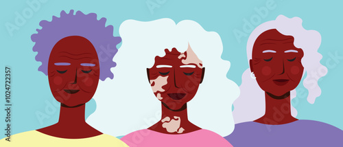 Aging process of BIPOC person, premium flat vector stock illustration or liveliness triptych with afro adult, child, senior woman