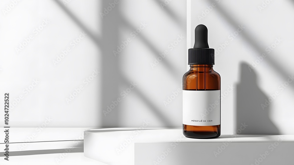 An amber-colored glass dropper bottle with a white label and black cap is presented on a pure white background, emphasizing its minimalist design in a professional product shot. An amber-colored glass dropper bottle with a white label and black cap is presented on a pure white background, emphasizing its minimalist design in a professional product shot.