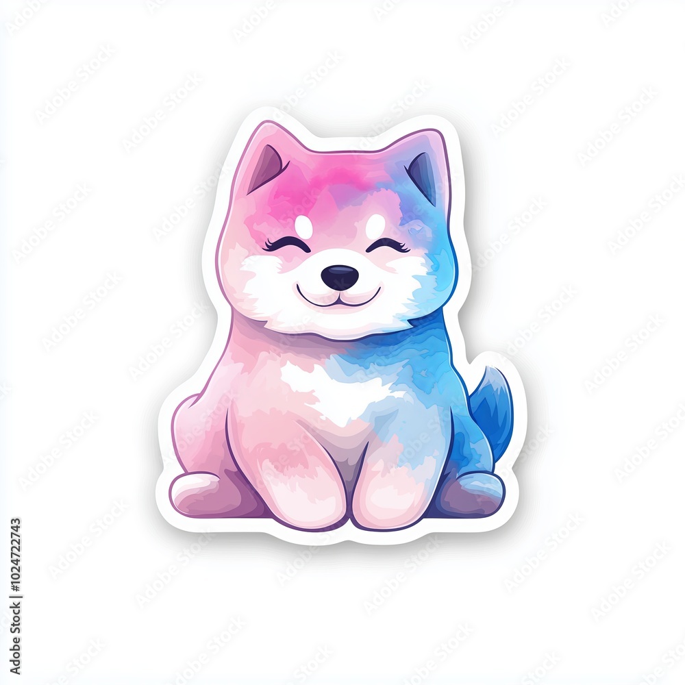 Fototapeta premium Adorable pastel puppy sticker illustration cute dog animal colors cartoon pet tie-dye kawaii art care