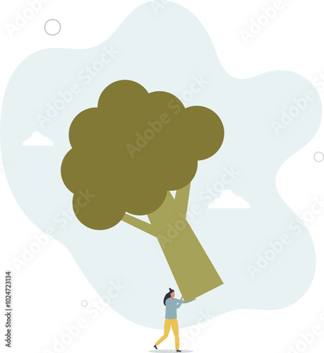 woman character holding broccoli.healthy eating concept and vegetarian diet.flat design with people.
