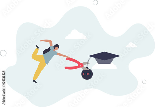 Student loan debt pay off or forgiveness program, cut education expense or reduce fee concept.flat design with people.