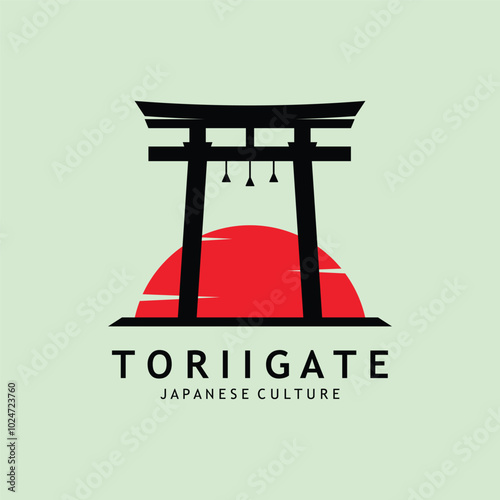 Japanese torii gate logo design vector illustration template