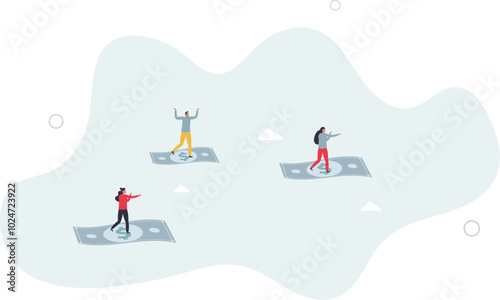 Cash flow, investment direction or financial trend, profit or earning from business,flat design with people.