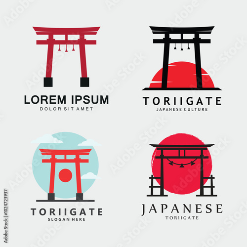 Japanese torii gate logo design vector illustration template