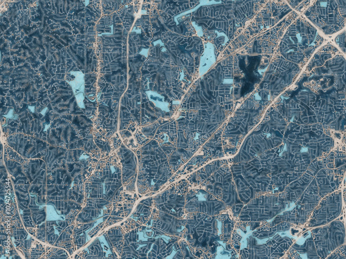 Painterly Style City Map of Brookhaven  Georgia, USA in a Blue Color Scheme. photo