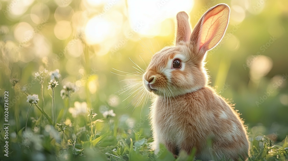 Close up of a cute little rabbit sitting in green grass. Close up of a cute little rabbit sitting in green grass.