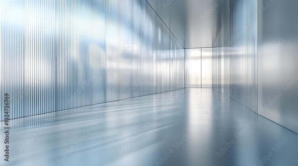 A transparent glass wall with ribbed texture and frosted effect diffuses light in a modern architectural setting, showcasing clean lines and geometric patterns for an ethereal atmosphere. A transparent glass wall with ribbed texture and frosted effect diffuses light in a modern architectural setting, showcasing clean lines and geometric patterns for an ethereal atmosphere.