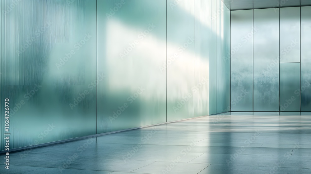 A transparent glass wall with ribbed texture and frosted effect diffuses light in a modern architectural setting, showcasing clean lines and geometric patterns for an ethereal atmosphere. A transparent glass wall with ribbed texture and frosted effect diffuses light in a modern architectural setting, showcasing clean lines and geometric patterns for an ethereal atmosphere.