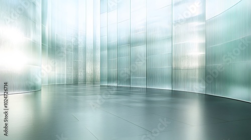 Wallpaper Mural A transparent glass wall with ribbed texture and frosted effect diffuses light in a modern architectural setting, showcasing clean lines and geometric patterns for an ethereal atmosphere. Torontodigital.ca