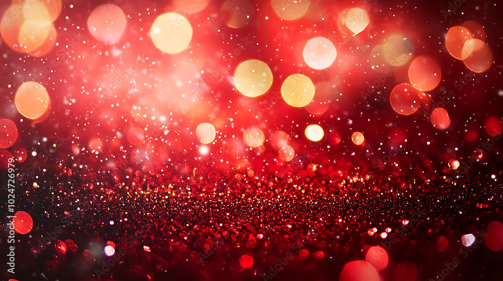 Sparkling lights create festive atmosphere with vibrant red background Sparkling lights create festive atmosphere with vibrant red background