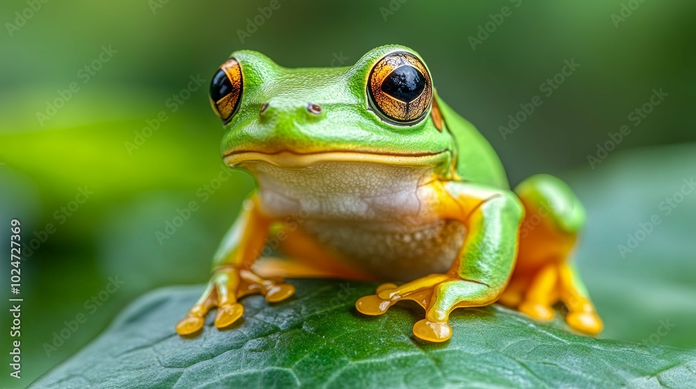 Frog peeking out from behind the leaves Frog peeking out from behind the leaves