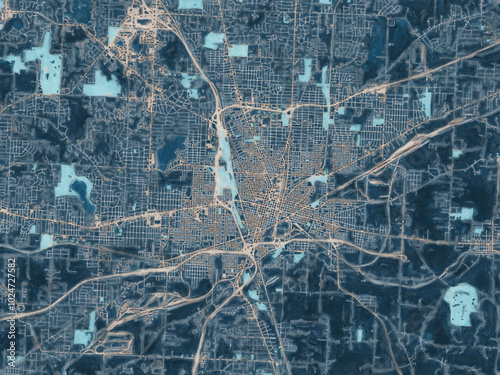 Foto Painterly Style City Map of Canton  Ohio, USA in a Blue Color Scheme