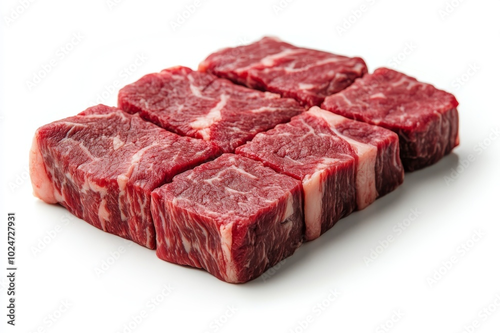 Raw Beef Steak Cubes Isolated on White Background Raw Beef Steak Cubes Isolated on White Background