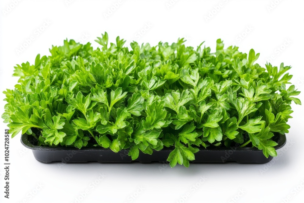 Fresh Green Parsley in Black Plastic Container Fresh Green Parsley in Black Plastic Container